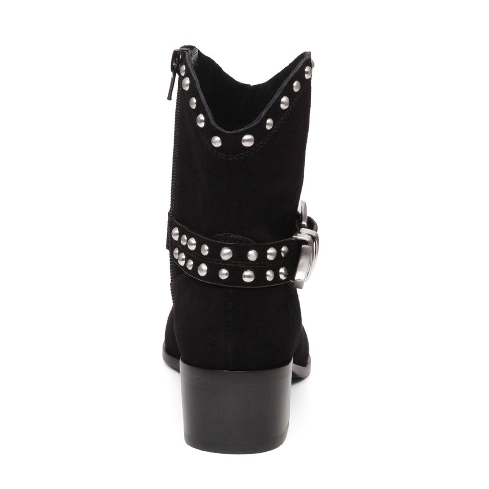 Black Cowboy Western Buckle Studded Suede Boots - Picture 4 of 4